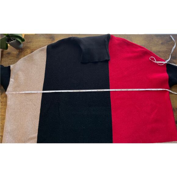 Chico’s Women’s S/M block Color Red/Black Turtle Neck Oversized Loose Sweater - Picture 4 of 7